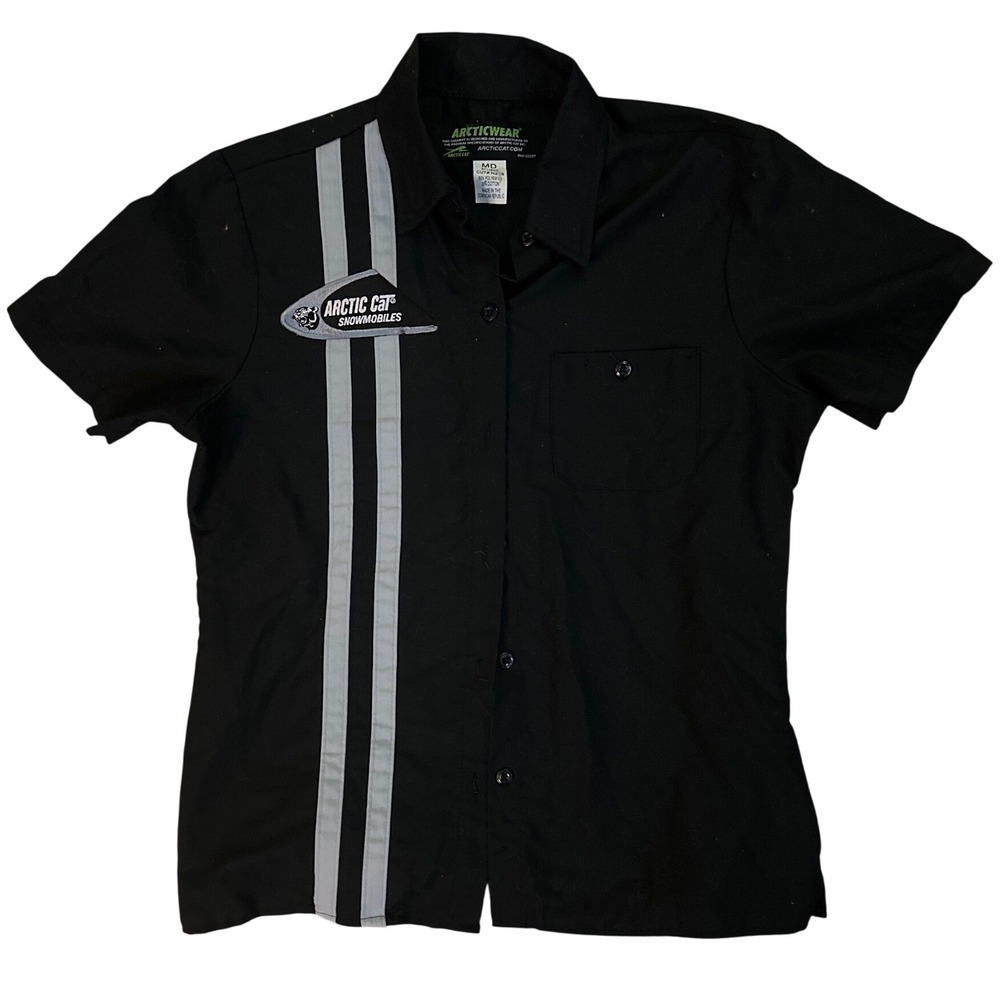Arcticwear Arctic Cat Snowmobiles‎ Work Shirt Womens Medium Black Racing Stripes